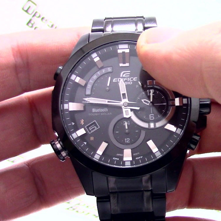 QUARTZ WATERPROOF SPORTS EDIFICE SOLAR POWERED STAINLESS STEEL STRAP MENS BLACK ANALOG EQB-510DC-1A