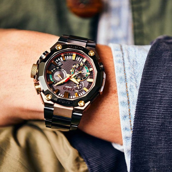 WATERPROOF SPORTS SOLAR POWERED SAPPHIRE CRYSTAL .MENS BROWNBLACK ANALOG MRG-B2000BS-3A)